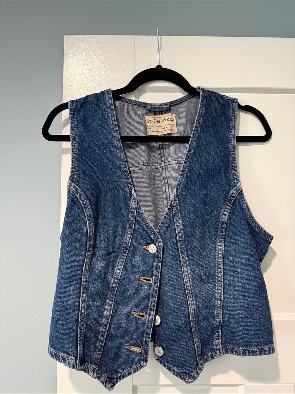 Free People Blue Denim Vest - Structured Button-Front